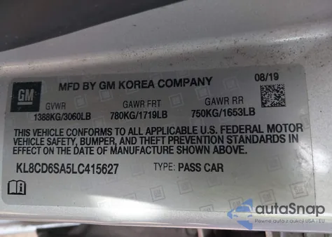 2020 Chevrolet Spark Fwd 1Lt Automatic из США, поврежденный, VIN KL8CD6SA5LC415627